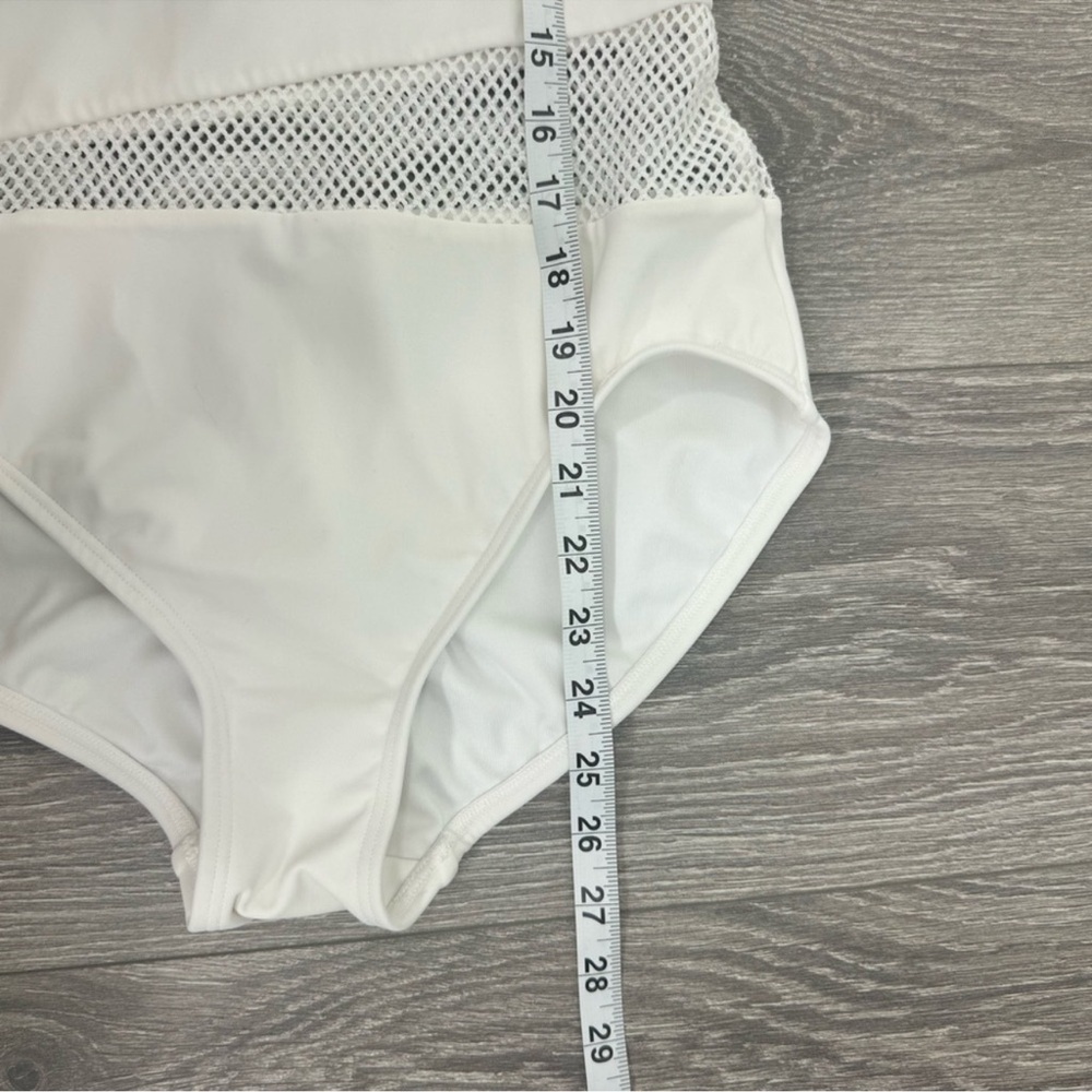 Carmen Marc Valvo White One-Shoulder Mesh Panel One-Piece Swimsuit Size 10 - Picture 8 of 8